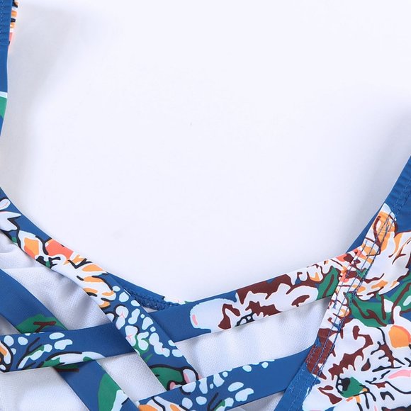 Floral Print Criss Cross U-neck One-piece Swimsuit - Picture 13 of 14